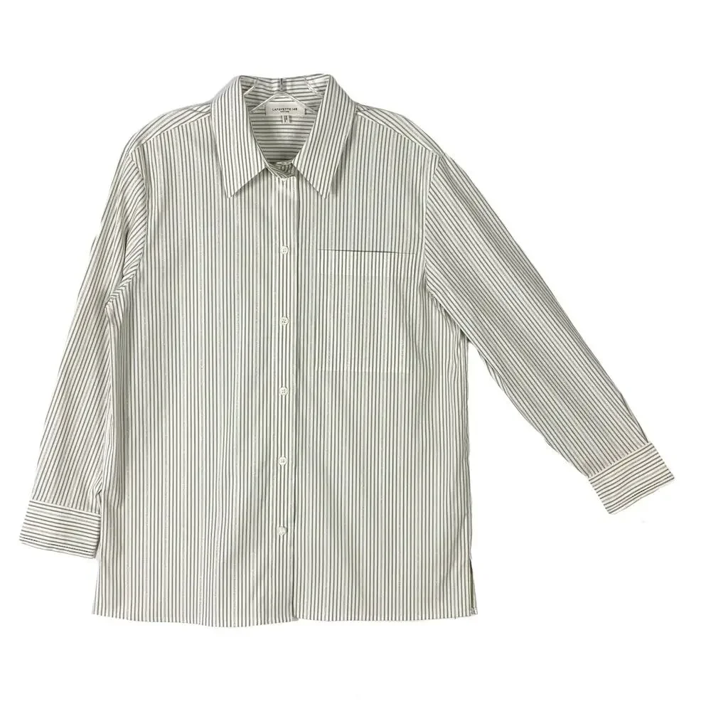 NWOT LAFAYETTE 148 Top S Stripe White Silver Crochet Button-Up Long-Slev”Greyson - Picture 2 of 16